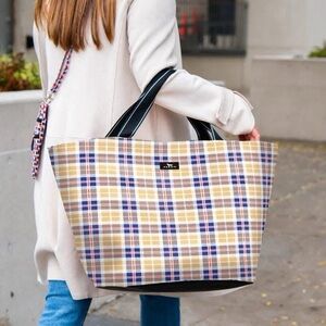 NWT Scout Weekender Kilted Age Tan Blue Red Plaid Travel Bag Large Tote